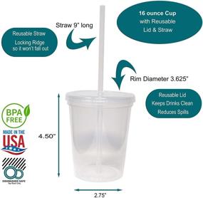 img 3 attached to 🥤 Pack of 6 USA Made 16oz Reusable Plastic Stadium Teal Cups with Lids - Rolling Sands; Translucent Clear Plastic Tumblers and Lids with 6 Reusable Straws; Dishwasher Safe on Top Shelf