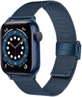 🔵 trumirr blue band for apple watch series 6 42mm 44mm - premium stainless steel watchband replacement strap bracelet for men and women - compatible with apple watch se series 6 5 4 3 2 1 logo