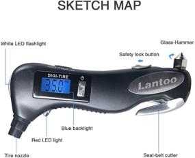 img 2 attached to 🔧 5-в-1 цифровой манометр для давления в шинах от Lantoo - 150 PSI с светодиодным фонариком, стеклобойкой для автомобильного окна, ремнем безопасности, красным сигнальным огнем и манометром для автомобиля и мотоцикла