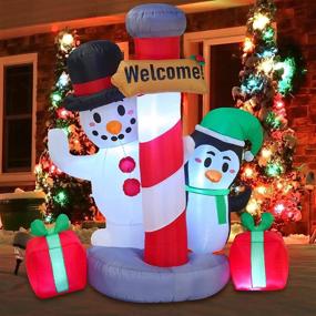 img 4 attached to 🎅 Joiedomi 6ft Tall Inflatable Christmas Welcome Sign with Penguin and Snowman – Built-in LED Lights