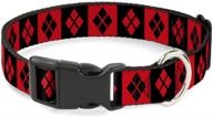 buckle-down harley quinn diamond blocks collar with plastic clip - quinn edition logo