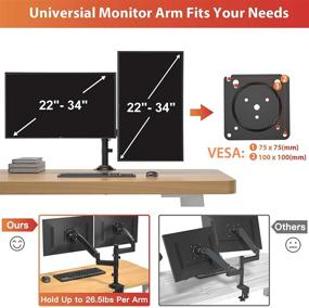 img 3 attached to ErGear Регулируемая газовая пружина Двойная мониторная подставка - 22-34 дюйма, крепление VESA 75/100 мм, клемма C и крепление штоком, выдерживает до 26.5 фунтов - Идеально подходит для плоских и изогнутых мониторов