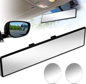 img 4 attached to 300mm Wide Flat Car Rear View Mirror with Clear Round Convex Rear View Mirror and Blind Spot Mirrors - Ideal for Cars, SUVs, and Trucks