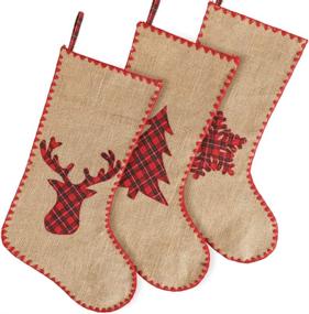 img 3 attached to 🎅 3 Pack of Meriwoods 18 Inch Large Burlap Christmas Stockings with Buffalo Plaid Reindeer Snowflake - Country Rustic Holiday Decorations for Family - Ideal for Xmas celebrations