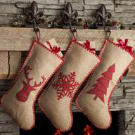 🎅 3 pack of meriwoods 18 inch large burlap christmas stockings with buffalo plaid reindeer snowflake - country rustic holiday decorations for family - ideal for xmas celebrations logo