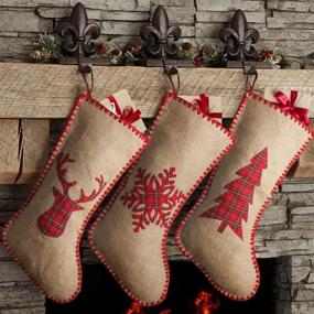 img 4 attached to 🎅 3 Pack of Meriwoods 18 Inch Large Burlap Christmas Stockings with Buffalo Plaid Reindeer Snowflake - Country Rustic Holiday Decorations for Family - Ideal for Xmas celebrations