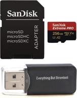 📷 sandisk 256gb micro sdxc memory card extreme pro for gopro hero 8 black, max 360 action cam u3 v30 4k class 10 (sdsqxcz-256g-gn6ma) bundle with 1 everything but stromboli microsd card reader logo