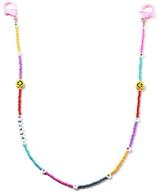 🌸 vibrant beaded smile flower mask holder: transparent chain necklace with smiley face glasses logo