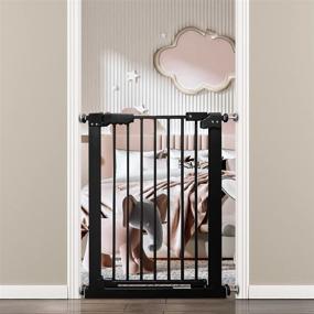 img 4 attached to 🚧 HOOOEN Narrow Baby Gates for Stairs & Doorways: Auto Close Tension, Black Metal Child & Pet Safety Gates with Pressure Mount, Adjustable Width of 24-29 Inches