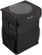 elzo waterproof car trash can: foldable oxford cloth, lid, 3 storage pockets - ideal for travel and camping (black+red) logo