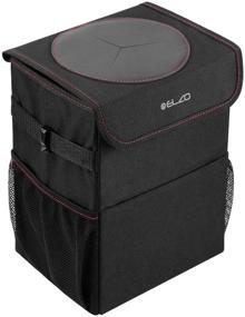 img 4 attached to ELZO Waterproof Car Trash Can: Foldable Oxford Cloth, Lid, 3 Storage Pockets - Ideal for Travel and Camping (Black+Red)