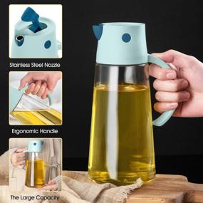 img 3 attached to 🔵 KSLE 2PCS 650ML 22oz Glass Olive Oil Dispenser Bottles with Auto Flip Vinegar Cruet, Gravity Cap, and Non-Drip Spout - Clear Oil Pourer Containers for Kitchen Cooking. Includes Non-Slip Handle. Color: Blue