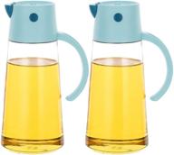 🔵 ksle 2pcs 650ml 22oz glass olive oil dispenser bottles with auto flip vinegar cruet, gravity cap, and non-drip spout - clear oil pourer containers for kitchen cooking. includes non-slip handle. color: blue логотип