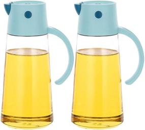 img 4 attached to 🔵 KSLE 2PCS 650ML 22oz Glass Olive Oil Dispenser Bottles with Auto Flip Vinegar Cruet, Gravity Cap, and Non-Drip Spout - Clear Oil Pourer Containers for Kitchen Cooking. Includes Non-Slip Handle. Color: Blue