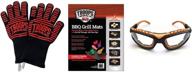 troops bbq 4-piece grilling kit - features onion goggles, two non-stick grill mats, extreme heat resistant kevlar silicone gloves for bbqs and oven logo