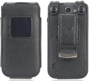 img 1 attached to 📱 Nokia 2720 V Flip Phone Case - Nakedcellphone [Black Vegan Leather] Form-Fit Cover with Built-in Screen Protection and Metal Belt Clip