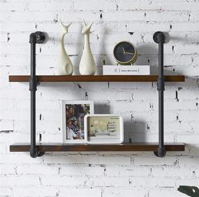 img 4 attached to 📚 Homissue 2-Shelf Industrial Pipe Wood Shelving Unit, 31.5-Inch Vintage Pipe Wall Shelf for Living Room, Kitchen, and Bathroom