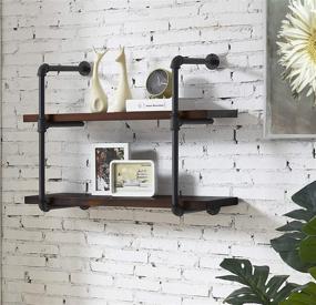 img 2 attached to 📚 Homissue 2-Shelf Industrial Pipe Wood Shelving Unit, 31.5-Inch Vintage Pipe Wall Shelf for Living Room, Kitchen, and Bathroom