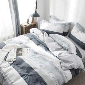 img 3 attached to 🛏️ Twin Cotton Teen Kids Stripe Duvet Cover Set - Gray and White Modern Stripe Bedding with 2 Pillow Shams - 3 Piece Twin Comforter Cover Set for Boys and Girls