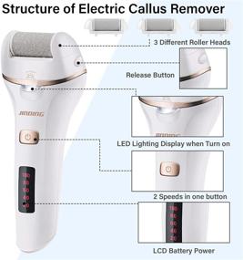 img 3 attached to Перезаряжаемый электрический устройство для удаления мозолей на ногах - Файл для ног с 3 роликами, 2 скоростными режимами - Отображение уровня заряда батареи + 10 инструментов для педикюра в комплекте - Профессиональные наборы для педикюра от трещин на пятках, мозолей и омертвевшей кожи.