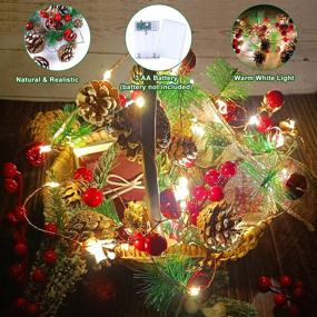 img 1 attached to 🎄 9.8FT Pre-lit Christmas Garland with 30 LED Lights, Battery Operated Pine Cones and Red Berry Christmas String Lights, Winter Garland for Home Thanksgiving Christmas Tree Decorations