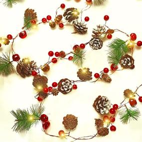 img 4 attached to 🎄 9.8FT Pre-lit Christmas Garland with 30 LED Lights, Battery Operated Pine Cones and Red Berry Christmas String Lights, Winter Garland for Home Thanksgiving Christmas Tree Decorations