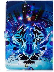 img 2 attached to 🐯 Casii Universal Blue Tiger Tablet Case - 9.5-10.5 inch PU Leather Flip Folio Stand Cover with Wallet - Cute Cartoon Protective Case (No Auto Sleep/Wake)