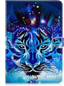 img 3 attached to 🐯 Casii Universal Blue Tiger Tablet Case - 9.5-10.5 inch PU Leather Flip Folio Stand Cover with Wallet - Cute Cartoon Protective Case (No Auto Sleep/Wake)