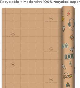 img 2 attached to Hallmark Recyclable Wrapping Paper with Cutlines on Reverse (3 Rolls: 60 sq. ft. ttl) - Kids Birthday, Retro Icons, Roller Skates, Skateboard