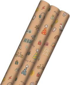 img 4 attached to Hallmark Recyclable Wrapping Paper with Cutlines on Reverse (3 Rolls: 60 sq. ft. ttl) - Kids Birthday, Retro Icons, Roller Skates, Skateboard