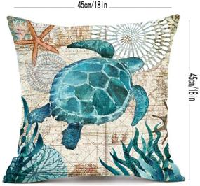 img 1 attached to 🌊 KAKABUQU 18x18 Ocean Theme Decorative Throw Pillow Cover Set of 2 - Coastal Beach Outdoor Pillows with Turtle and Seahorse Design, Linen Mediterranean Style Cushion Cases for Patio Couch Sofa Bed Decor