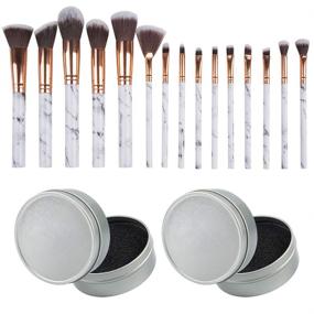 img 4 attached to 🧼 Top 2 Pieces of Dry Makeup Brush Quick Cleaner Sponge and 15 Pieces of Cosmetic Brushes - Set of 17, Brush Color Removal Sponge and Makeup Brushes Package