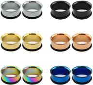 🔸 premium zs 6 pairs surgical stainless steel single flare tunnels flesh plugs for ear gauges - includes silicone o-rings! logo