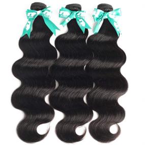 img 2 attached to 💆 Все связки волос Brazilian Body Wave Virgin Hair с замком из кружева - непереработанные связки из человеческих волос 9A с замком, свободная часть - натуральный черный (18 20 22+16)