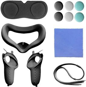 img 4 attached to 🎮 Oculus Quest 2 Accessories Bundle: VR Face Silicone Cover + Touch Controller Grip Cover + Protective Lens Dust-Proof Cover + Thumb Button Caps (Black)