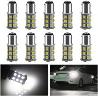 🚦 everbrightt 10-pack turn tail signal bulb s25 5050 1157 bay15d white 27smd led replacement bulbs: high lums, ideal for rvs, campers, suvs, and more! logo