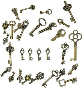 img 2 attached to 🔑 JIALEEY 125 PCS Vintage Skeleton Key Set: Antique Style Bronze Brass Charms for DIY Jewelry Making, Weddings & Favors