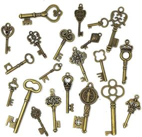 img 3 attached to 🔑 JIALEEY 125 PCS Vintage Skeleton Key Set: Antique Style Bronze Brass Charms for DIY Jewelry Making, Weddings & Favors