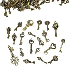 img 1 attached to 🔑 JIALEEY 125 PCS Vintage Skeleton Key Set: Antique Style Bronze Brass Charms for DIY Jewelry Making, Weddings & Favors