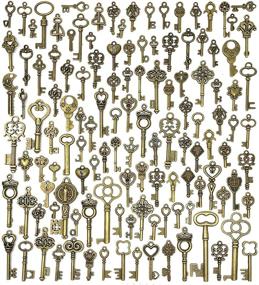 img 4 attached to 🔑 JIALEEY 125 PCS Vintage Skeleton Key Set: Antique Style Bronze Brass Charms for DIY Jewelry Making, Weddings & Favors