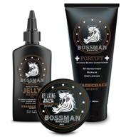 stagecoach scent beard kit for men - beard oil jelly, fortifying conditioner cream, beard balm - grooming growth care accessories by bossman essentials logo