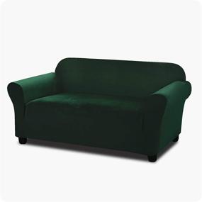 img 4 attached to Argstar Velvet 3 Seat Couch Cover: Dark Green Sofa Couch Cover for Living Room - Elastic, One-piece Design, Furniture Protector