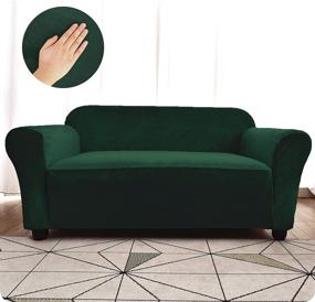 img 3 attached to Argstar Velvet 3 Seat Couch Cover: Dark Green Sofa Couch Cover for Living Room - Elastic, One-piece Design, Furniture Protector