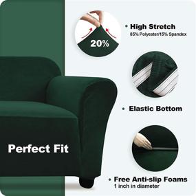 img 2 attached to Argstar Velvet 3 Seat Couch Cover: Dark Green Sofa Couch Cover for Living Room - Elastic, One-piece Design, Furniture Protector