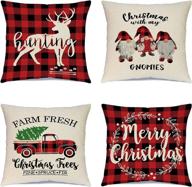 🎄 ueerdand christmas pillow covers farmhouse decorations set of 4 buffalo plaid cotton linen throw cushion covers 18 x 18 inch логотип