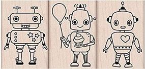 img 1 attached to 🤖 Adorable Hero Arts Woodblock Stamp Set: Robot Trio for Creative Crafting