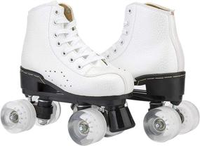 img 2 attached to 👟 FTYUNWE Adult Women's Roller Skates - Outdoor Quad Roller Shoes with Light-Up Wheels, Unisex Classic High-Top Quad Rink Skates Adjustable for Girls, Men, Kids, and Beginners - White, Size 37EU / 6.5US