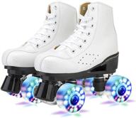 👟 ftyunwe adult women's roller skates - outdoor quad roller shoes with light-up wheels, unisex classic high-top quad rink skates adjustable for girls, men, kids, and beginners - white, size 37eu / 6.5us logo