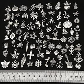 img 1 attached to 📿 RUBYCA 80Pcs Tibetan Silver Color Charms & Pendants for Jewelry Making, Assorted Mixed Silver Charms, Crafting Supplies – Just Like in the Picture (Mix5)