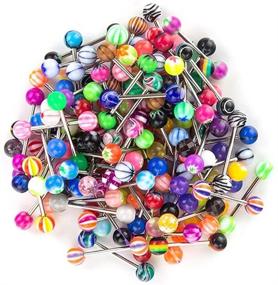 img 1 attached to 👅 CABBE KALLO 100pcs Tongue Rings: Assorted Candy-Colored 14g Straight Barbells for Women Girls Body Piercing Jewelry